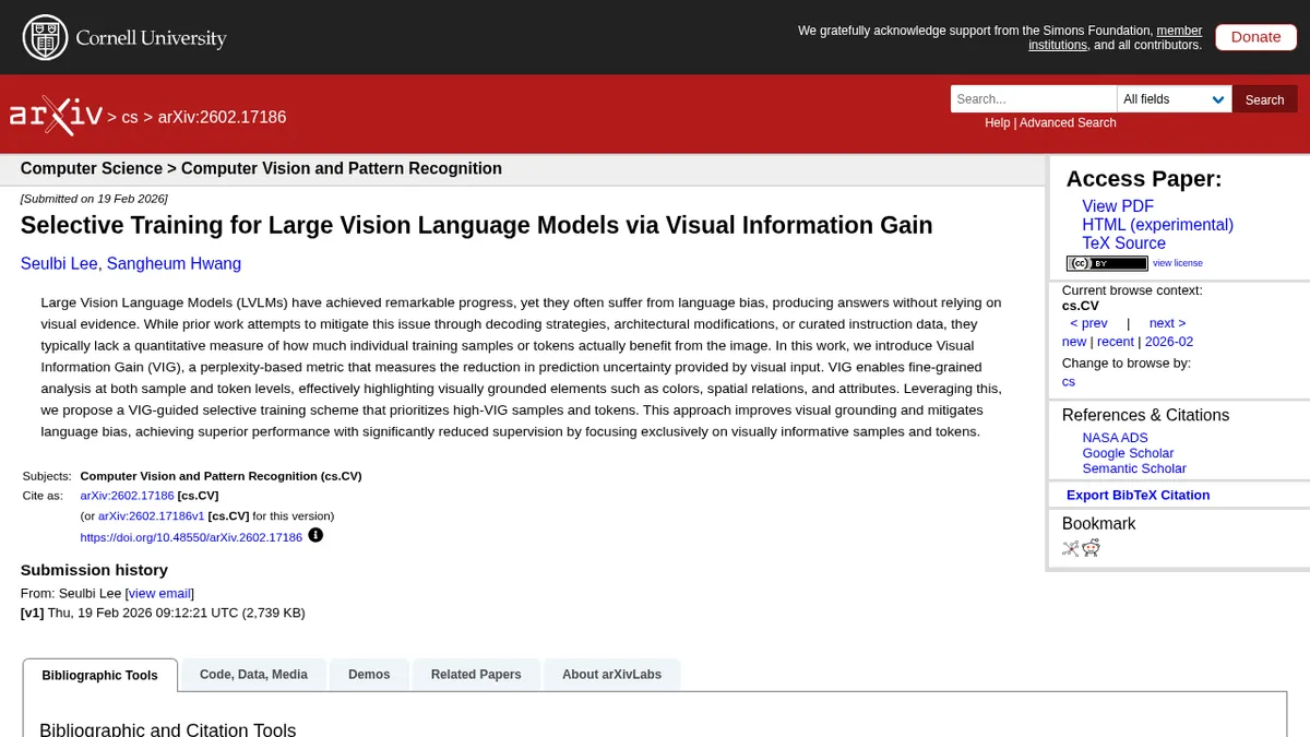 [2602.17186] Selective Training for Large Vision Language Models via Visual Information Gain screenshot