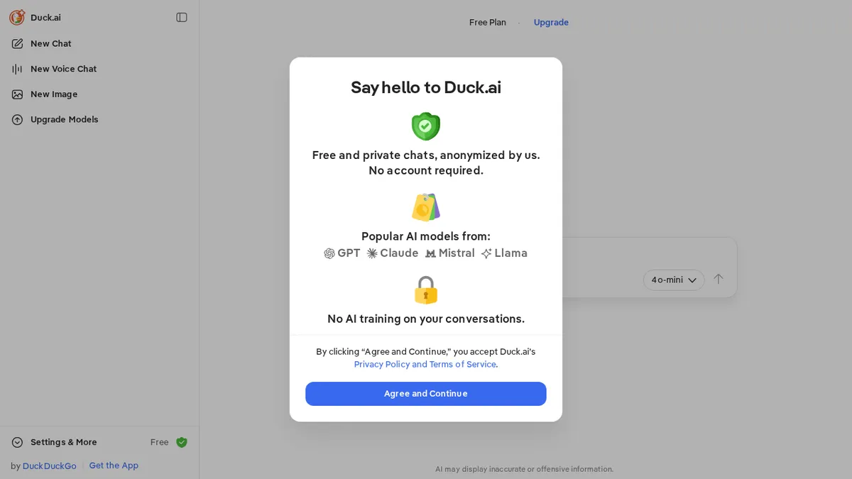 Duck.ai by DuckDuckGo. Private AI chat. Free.
