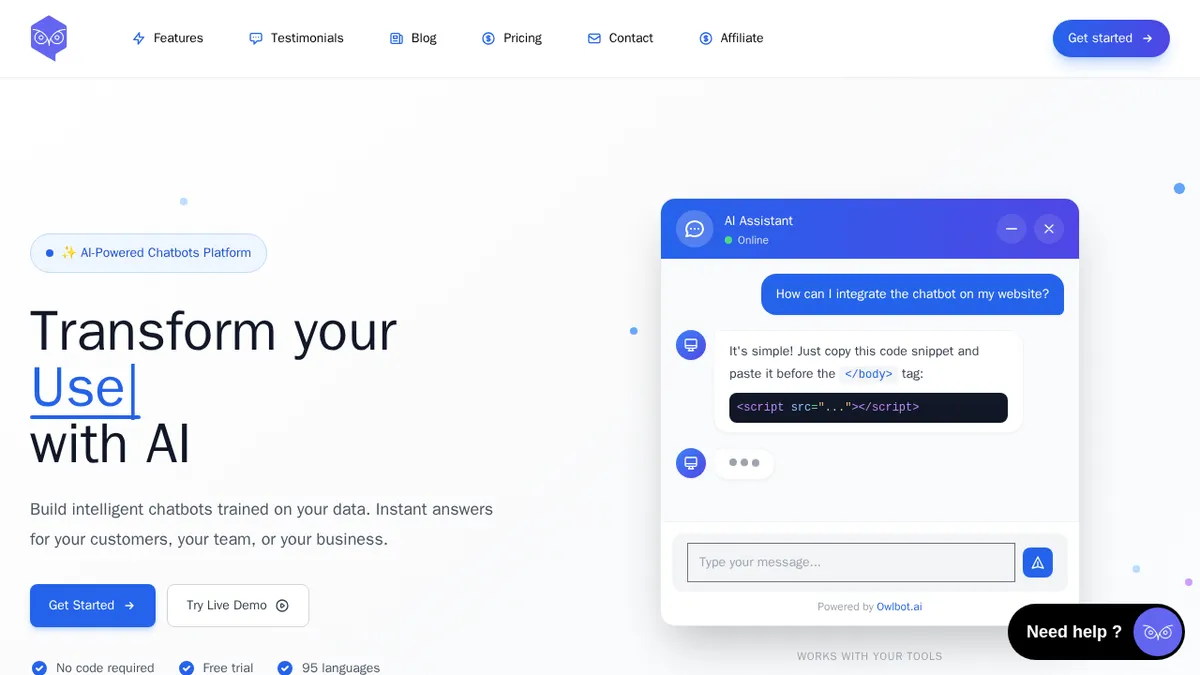 Owlbot | One of the most advanced AI Chatbot platforms in… screenshot